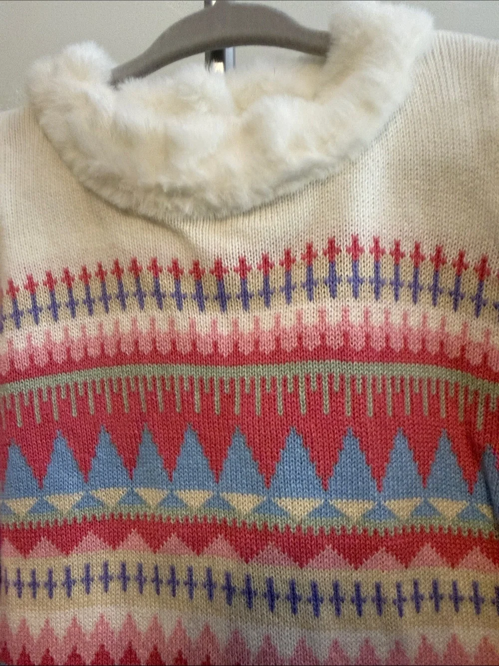 Gymboree Cream Fair Isle Sweater Dress with Pink & Blue Accents